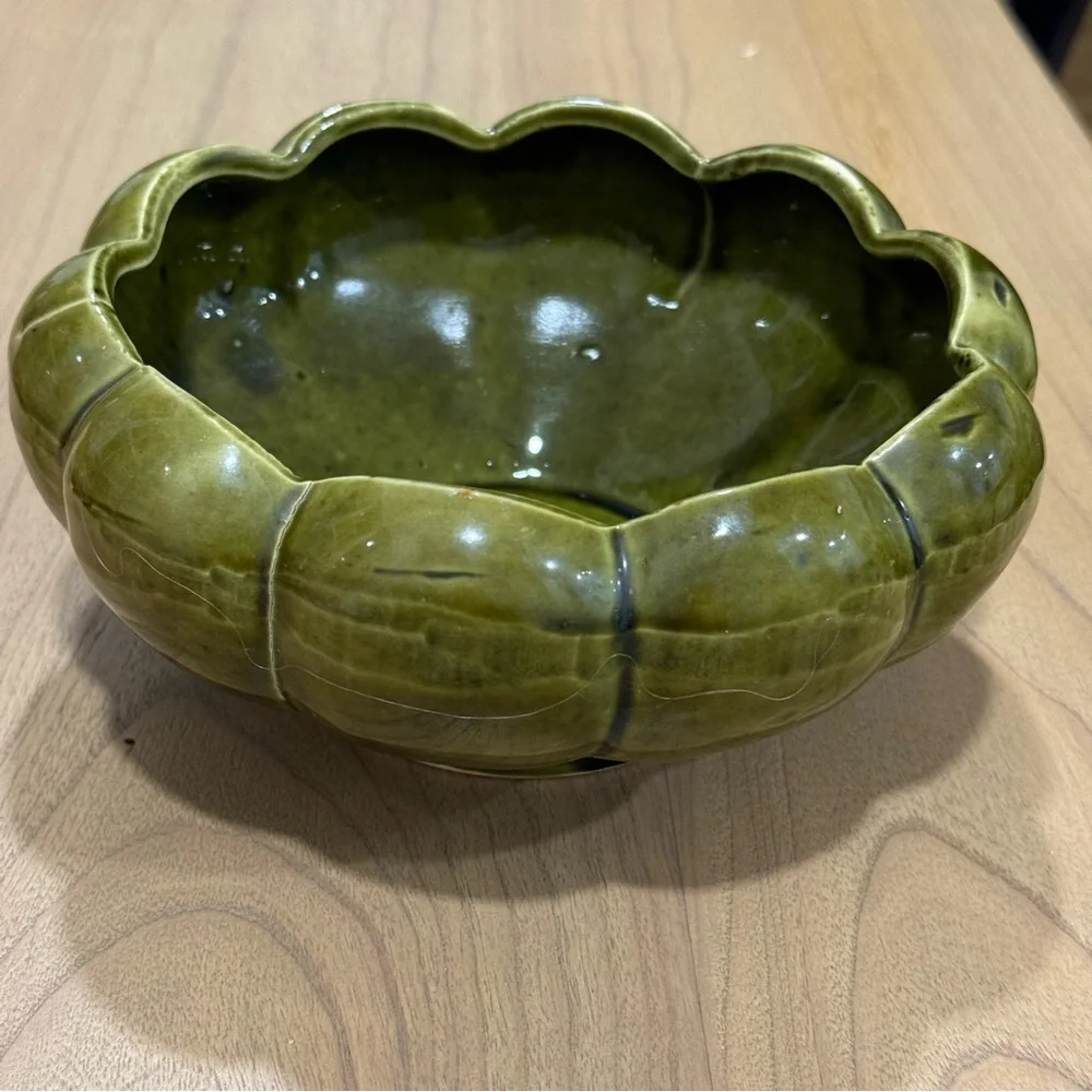 Fluted Pottery UPCO USA Dark Green Lotus Planter Pottery